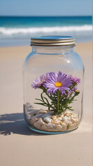 A Captivating Aster Jar Amidst Beach Serenity AI GENERATED