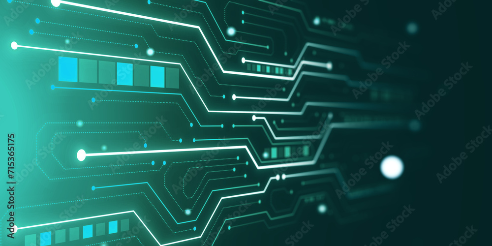 Poster Abstract lines and dots, bokeh connect dark backdrop. Technology connection digital data and big data concept. 3D Rendering.
