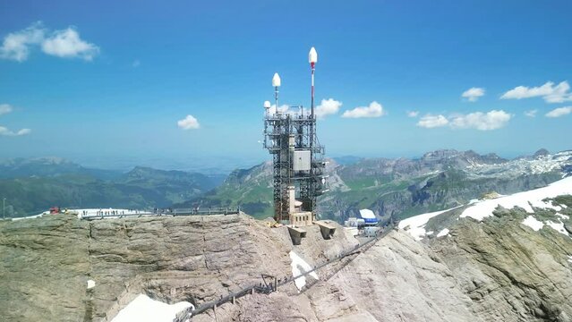 Drone Switzerland 4k. Titlis summit, mountain peak of Uri Alps. popular ski resort and day trip destination from Lucerne.