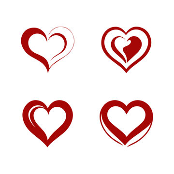  flat design heart icons set hand drawn