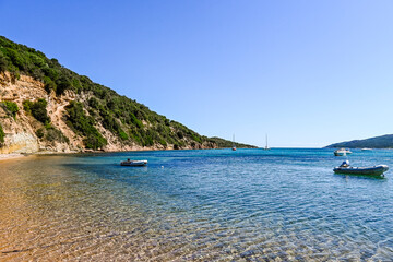 Bonifacio, Bucht, Sant'Amanza, Strand, Kalkfelsen, Kalkklippen, Insel, Korsika, Mittelmeer, Küste, Felsenküste, Wassersport, Schnorcheln, Bootsfahrt, Sommer, Frankreich