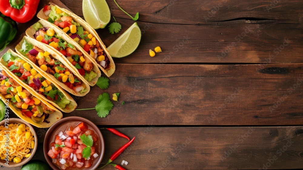 Wall mural Mexican food in wooden background