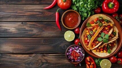 Mexican food in wooden background - obrazy, fototapety, plakaty