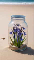 A Captivating Bluebell Jar Amidst Beach Serenity AI GENERATED