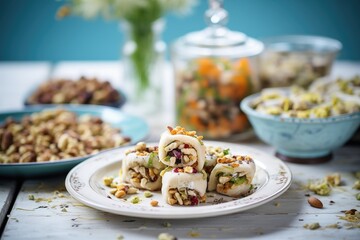 frosted rolls, assorted nuts topping