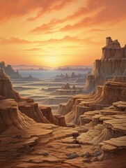 Ancient Desert Landforms at Dawn: Twilight Landscape Painting with a Chill