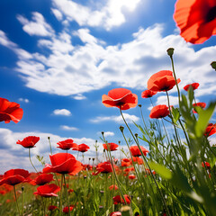 poppy flowers in the field, sky, Field, GenerativeAI