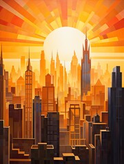 Golden Hour Cityscapes: Art Deco Dawn Paintings