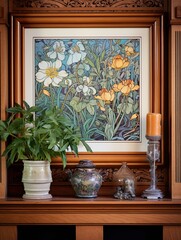 Art Nouveau Floral Designs: Framed Landscape Print with Nature Artwork Flourish