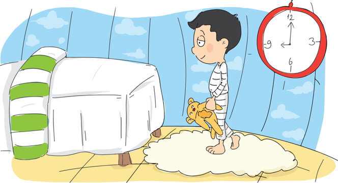 When it's time to sleep, the child goes to bed.