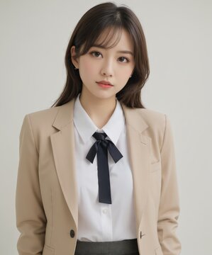 asian woman in a suit and shirt is posing for a picture. Business 