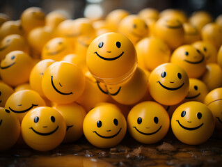 A bunch of yellow smiley faces looking very happy
