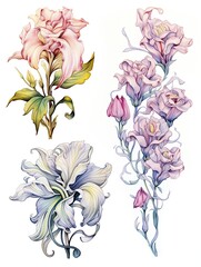 Art Nouveau Floral Designs: Watercolor Landscape with Pastel Bloom Sketches