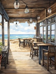 Atmospheric Coffee Shop Sketches: Ocean Wall Decor for a Beachfront Coffee Spot