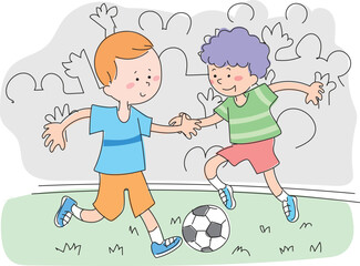 Little cute children are playing football.