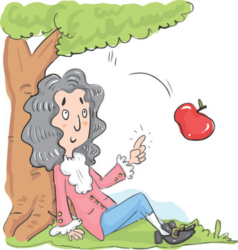 Clipart illustration of Isaac Newton after an apple hit his head.