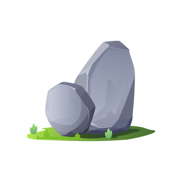 Grey stones on ground, cartoon vector illustration on white, game design