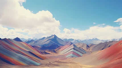 Printed roller blinds Vinicunca Rainbow Mountains in Peru Vinicunca Cusco Region Montana de Siete Colores Wallpaper Background Beautiful Nature Landscape Blue Sky Panorama Concept of Adventure Travel Eco Tour with Copy Space 16:9
