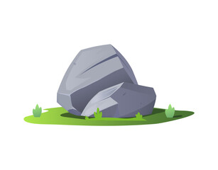 Stone rocks on the lawn, cobblestones, debris of the mountain, two granite stones block round shape vector grey boulders