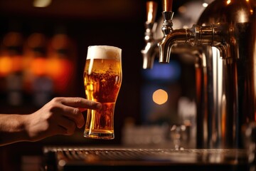 Fototapeta na wymiar Bartender pouring draught beer in bar/pub.