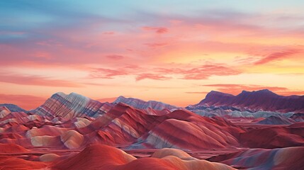 Rainbow Mountains in Zhangye Danxia National Geopark Gansu China Wallpaper Background Beautiful Nature Landscape Blue Sky Panorama Concept of Adventure Travel Eco Tour with Copy Space 16:9