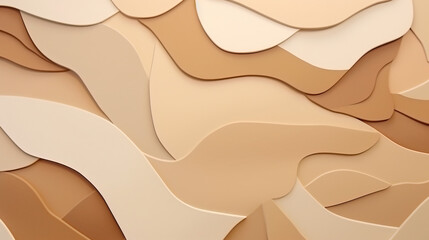 さまざまな流線型のベージュ系の厚紙が重なった模様の壁紙用素材
