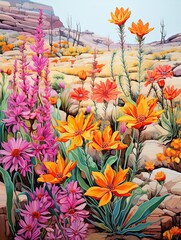Blooming Desert Floral Oasis: Vibrant Wall Art with Scenic Desert Flowers