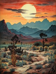 Bohemian Desert Sunsets and Moonlit Landscapes: Vintage Art Prints for Nature Artwork