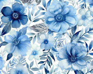 Blue Flowers and Leaves on a White Background, Simple and Eye-Catching Nature Photography