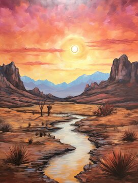 Bohemian Desert Sunsets: Handmade Dawn Painting | Stunning Desert Landscape Art