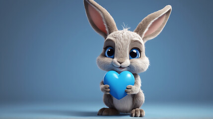Naklejka premium Charming Jackrabbit Clutches a Blue Heart in Chris LaBrooy's 3D Masterpiece ai generated