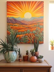 Bohemian Desert Sunsets: Rolling Hills Art, Canvas Print Landscape with Evening Shade
