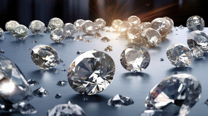 Diamonds Spread Across Table, Sparkling Gems Creating a Mesmerizing Display