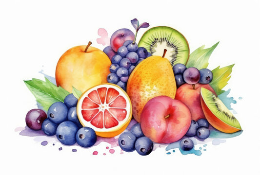 Painting of Assorted Fruit on White Background