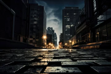Foto op Canvas Defocus lights on city street closeup low angle view © Stefan