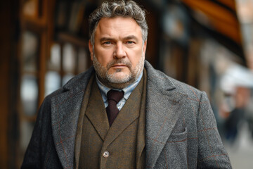 Distinguished Gentleman in Classic Tweed Overcoat