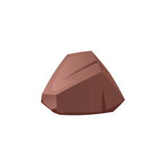 Brown stone rock icon, clay cobblestone, one stone block, cartoon vector boulder for gui game asset, part of wild nature