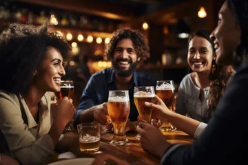 Foto op Plexiglas Friends enjoying happy hour at brewery pub © darshika
