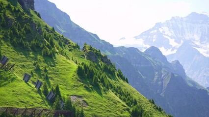 Swiss Alps, Jungfrau region, Mannlichen trail to Kleine Scheidegg,  Bernese Oberland. summer tourism destination in Switzerland.