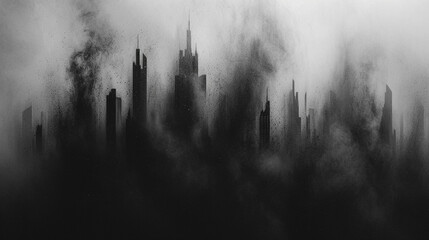 An abstract charcoal formation suggesting the silhouette of a city skyline, - obrazy, fototapety, plakaty