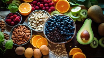 Dietary fiber healthy food shot from above
