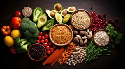 Fototapeta na wymiar Dietary fiber healthy food shot from above