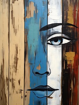 Contemporary Abstract Portraits: Rustic Wall Decor with Striking Abstract Paintings