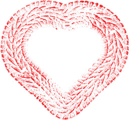 Tire tracks in heart form. Car thread silhouette. Vector illustration.