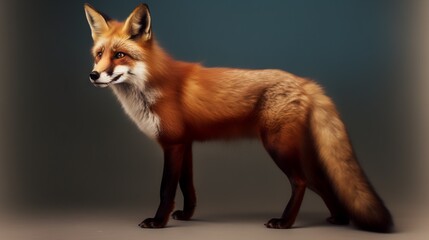 Obraz premium Red fox on a dark background, 3d render, square image. AI.