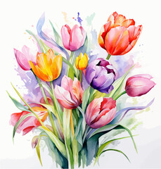 Obraz na płótnie Canvas Women's Day. Greeting card with tulips. Vector illustration.