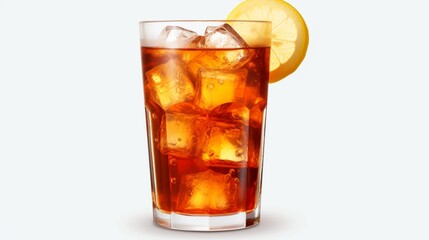 A crystal-clear glass filled with refreshing iced tea on a transparent background