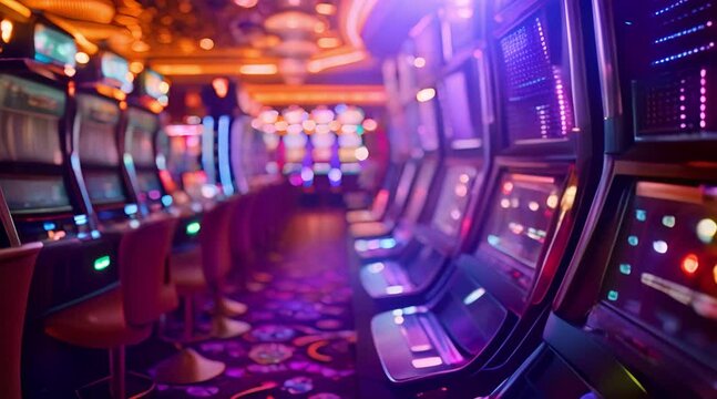 Rows of slot machines, casino games
