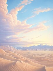 Dreamy Pastel Beaches Desert Landscape Art: Sandy Dunes and Desert Beach Serenity