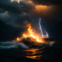 Apocalyptic Seas: Nature's Wrath Unleashes a Trilogy of Fire, Smoke, and Lightning